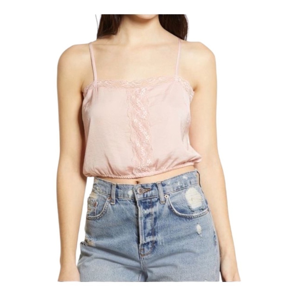 Bp Pink Lace Trim Crop Camisole Size XL